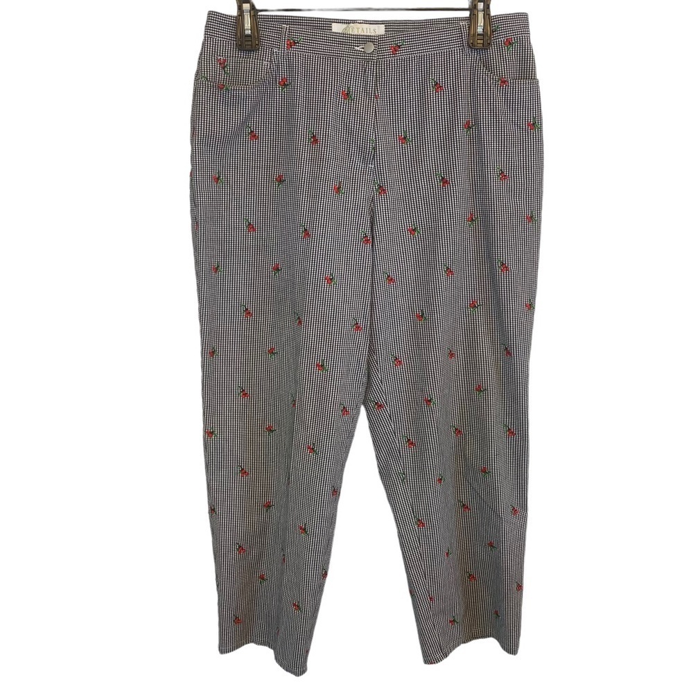 VINTAGE Bushwacker Pants 16 Chino Cropped Embroidered Red Cherries USA 90s
